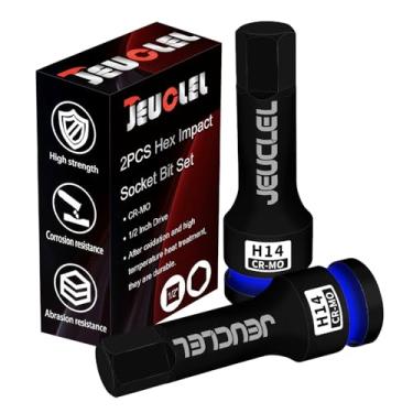Imagem de JEUCLEL 2 peças de soquete hexagonal de 14 mm, soquete Allen de acionamento de impacto H14 de 1/2 polegada, adaptador de chave de fenda sextavada de aço Cr-Mo para chaves catracas elétricas parafusos