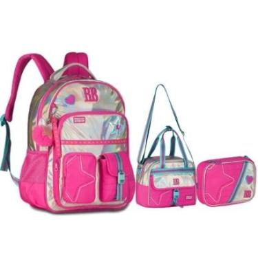 Imagem de Kit Mochila Lancheira Estojo RB Holográfico Original-Feminino