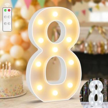 Imagem de Números iluminados de 30 cm, branco quente e branco frio iluminado com controle remoto, decoração de aniversário para meninas e meninos, placa para letreiro 8 para decoração de festa de casamento e