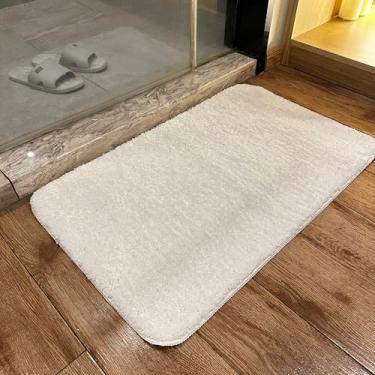 Imagem de HOMEVER Tapete de banheiro de microfibra de luxo, tapete de banho antiderrapante absorvente de água, tapete grosso de pelúcia para banheiro, chuveiro, banheira (creme)
