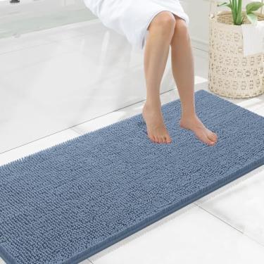 Imagem de Smiry Tapetes de banheiro luxuosos de chenille 139 x 50, tapete de banho felpudo extra macio e absorvente, lavável na máquina, tapete de pelúcia antiderrapante para banheira, chuveiro e piso