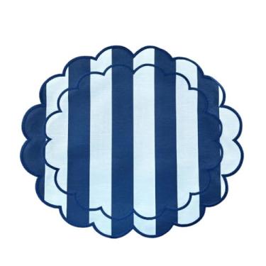 Imagem de Mesa e Cia Jogo Americano Bordado Listrado Marinho e Branco