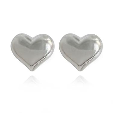 Imagem de ONLYJUMP Brincos femininos banhados a ouro 14 quilates com formato de coração volumoso, moderno, pingente de gota, pingente de lágrima, minimalista, geométrico, coração, presente de dia dos namorados,