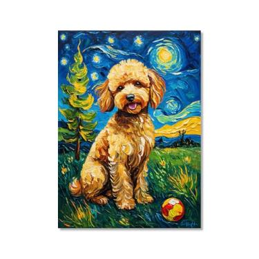 Imagem de Pintura a óleo floral colorida abstrata Van-Gogh Dog Starry Night Pôster em tela de arte de parede impressões engraçadas de animais para decoração de casa e sala de estar de fazenda (SKU17,16x60 cm