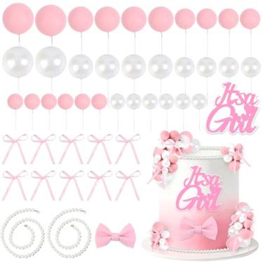 Imagem de CORNER LACE 46Pcs Pink Bows Baby Shower Cake Decorations, Bowknot Cake Toppers Pearl Strand Bow Ribbon Dessert Picks, Princess Themed Gender Reveal Welcome Baby Pregnancy Announcement Party Supplies