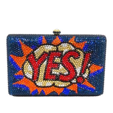 Imagem de Usuisy Bolsa clutch feminina de cristal para festa de formatura, jantar, bolsa noturna com strass, bolsa de mão com design inovador, mini, Graffiti Sim, Mini