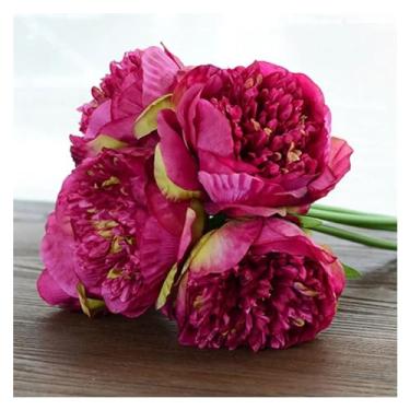 Imagem de Flores falsas 5 cabeças peônias de seda grandes buquê de noiva decoração central de mesa de casamento peônias de seda flores para casa vaso de flores ornamentais decoração de flores falsas