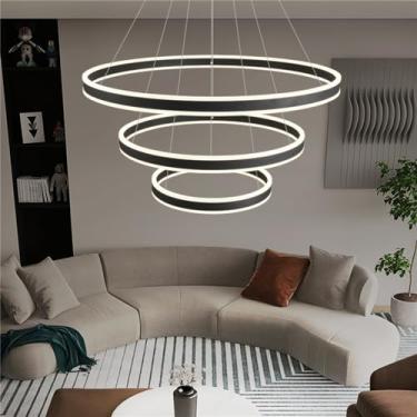 Imagem de Luminária pendente LED moderna, design circular para sala de estar, altura ajustável, função dimerizável, função de memória, lustre para quarto, cozinha e ambientes internos (Tamanho: A-40+6