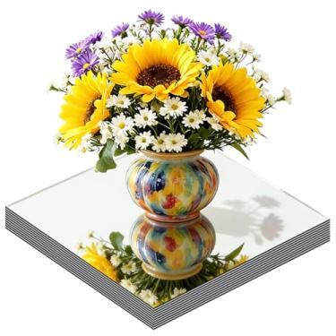 Imagem de Pacote com 10 peças centrais espelhadas quadradas para mesa, espelhos de 25 cm para centros de mesa, 2 mm, placas espelhadas de acrílico, bandeja de espelho, para mesa de casamento, decorações de