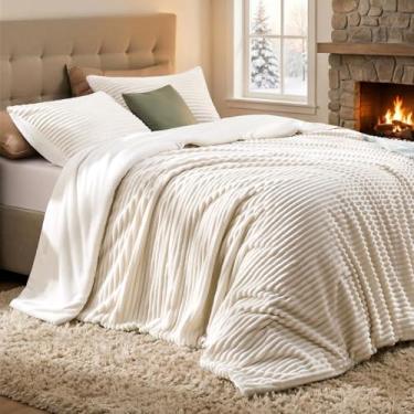 Imagem de Quataly Conjunto de edredom casal fofo com 3 peças – edredom de pele sintética bege macio e felpudo, tamanho casal, para inverno, 1 edredom alternativo de luxo com 2 fronhas