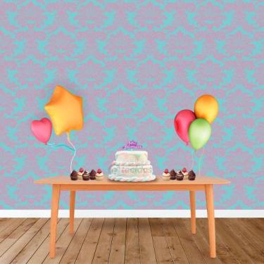 Imagem de Painel Retangular em Jacquard Azul Turquesa e Rosa Medalhão - Jacquard