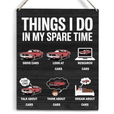 Imagem de Decoração de parede familiar, placa de carro Interesting Things i Do in My Spare Time 20 x 25 cm, placa de decoração de parede carro amantes de homens presente para casa menino senhora decoração de