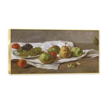 Imagem de Moldura dourada. Arte vintage emoldurada de frutas mortas, pintura clássica de cozinha country, decoração de parede de casa de fazenda quente para sala de jantar e cozinha. C63. 60 x 120 cm - 23,7 x