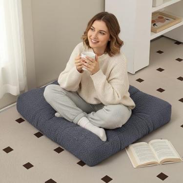 Imagem de Almofada de Chão em Tecido Teddy - Assento de Cadeira Tipo Futon Grosso em Sherpa para Yoga, Meditação e Decoração - Almofada Quadrada Macia e Felpuda(Azul,45x45cm 1Pc)