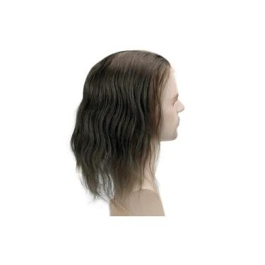 Imagem de Aplique de testa Peruca masculina de cabelo longo 12 polegadas, sistema substituição humano, topper para homens(4#)