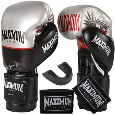 Imagem de Kit Luva de Boxe Muay Thai Profissional Silver + Bandagem + Protetor Bucal - Maximum Pro Series-Unissex