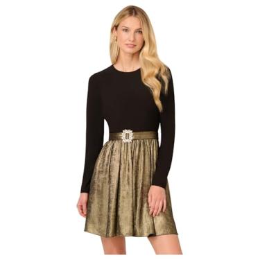 Imagem de Adrianna Papell Vestido curto feminino de jérsei metálico, Preto/dourado, 36