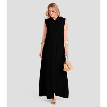 Imagem de Vestido Longo Feminino em Tecido Linho Dianna Preto, P, Preto
