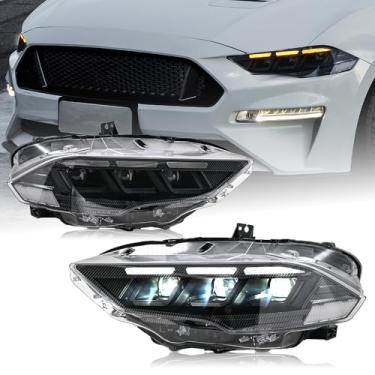 Imagem de Faróis de atualização para Ford Mustang 2018-2023 EcoBoost/EcoBoost Premium/GT/GT Premium 2020-2022 Shelby GT500 Farol frontal estilo fibra de carbono com sequencial sequencial luz de cabeça esquerda