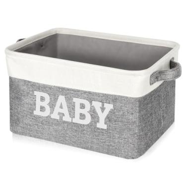 Imagem de Lukeline Cesta de presente grande vazia 38 x 29 x 24 cm, cesta de armazenamento para bebês essenciais para recém-nascidos, organizador de fraldas com alças, cestas decorativas para prateleiras de