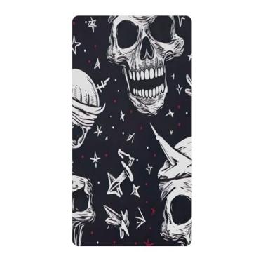 Imagem de Blueangle Lençol de berço padrão para berço infantil - Lençóis de algodão macio e respirável com estampa de caveira colorida (414)