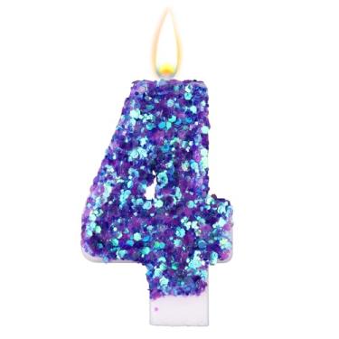 Imagem de Velas de Aniversário Roxas com Números, Velas de Aniversário Roxas com Lantejoulas Decorações Bolo Românticas e Brilhantes Artigos para Aniversários e Casamentos (4)