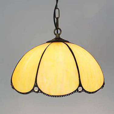 Imagem de Lustre estilo Tiffany de 30 cm, luminária pendente vintage feita à mão em vitral, altura ajustável, lâmpada de teto LED E27 para decoração de sala de estar, quarto e sala de jantar (1 lâmpad