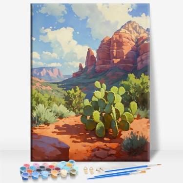 Imagem de HUINORYA RED Rock State Park Arizona Tela emoldurada DIY Kit de pintura por números bar café caverna sala de casa de banho varanda pátio decoração presente, 40,6 x 30,5 cm