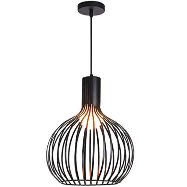 Imagem de Luminária pendente vintage antiga industrial em metal com gaiola de arame, ideal para ilha de cozinha ou restaurante, com base E27 (preta).