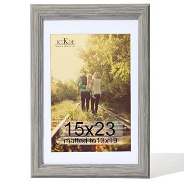 Imagem de KTKDE Moldura de 38 x 58 cm, moldura para pôster, imagens 33 x 48 com tapete ou 38 x 58 sem, vidro temperado, moldura de madeira cinza de 58 x 38 cm, moldura de galeria de parede, melhor presente
