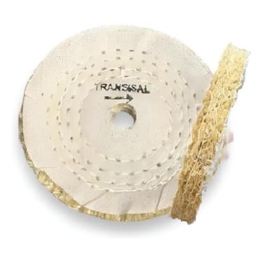 Imagem de CM POLIMENTO, Roda Transisal Algodão 10cm - Tirar Riscos Polimento Abrasivo Inox Aluminio Cubas Ferro Faca Tanque Rodas Armas