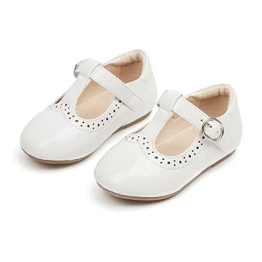 Imagem de THEE BRON Sapatilhas Para Meninas Com Tiras Em T, Sapatos De Festa Bebês/Crianças Pequenas, Balé Mary Jane (Ag234 Bebês, Branco/7 Meses)