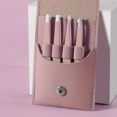 Imagem de Pinças de aço inoxidável para remoção de pelos faciais de sobrancelha, lascas, ponta inclinada de cravos (rosa)