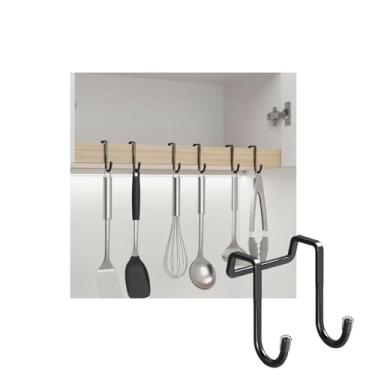 Imagem de 3 ganchos sobre armário, ganchos de cabenit sobre a porta em forma de J, portas de armário multiuso ganchos duplos para pendurar, toalha de cozinha de parede ganchos para armários armário armário