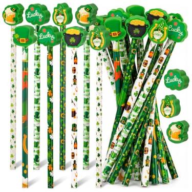 Imagem de Gersoniel Conjunto de 36 lápis a granel, 18 canetas, 18 borrachas inovadoras, conjunto de artigos de papelaria para lembrancinhas de festa, materiais escolares de escritório (lápis de dia de São