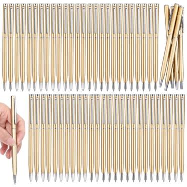 Imagem de Kifmurase 100 peças de canetas douradas de casamento, caneta de metal de tinta preta retrátil dourada a granel, ponta esferográfica fina de 1,0 mm para escrever, lembrancinhas de festa de casamento