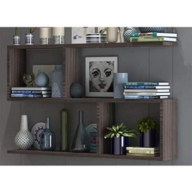 Imagem de Prateleira de parede, armário de vinho, escritório, suporte de parede, quarto, estante multimídia, coleção de estúdio, console de mídia com unidade de armazenamento (Cor: Cor de madeira) (Nogueira)