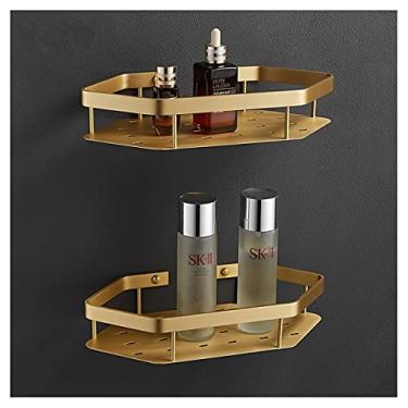 Imagem de Prateleira de chuveiro de banheiro montada na parede suporte de armazenamento de cozinha organizador de prateleira de banheiro (cor: ouro escovado 1 camada) (ouro escovado 2 camadas)