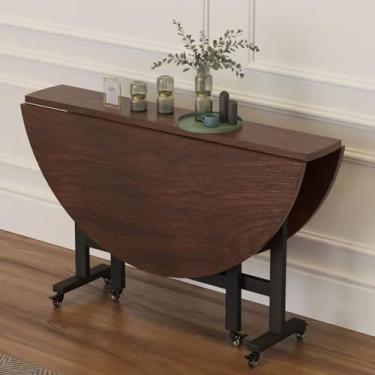 Imagem de Mesa de jantar de folha larga, mesa de cozinha dobrável com 6 rodas, mesa de jantar dobrável com almofadas ajustáveis, suporte de aço carbono, suporta facilmente 400 kg, dobrável em 3 formas (cor: