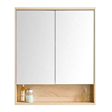 Imagem de Armário de remédios montado na parede armário de espelho de banheiro de madeira grande capacidade armazenamento lente objetiva rack cosmético (cor: nogueira, tamanho: 80 * 14 * 70 cm) (madeira 80 * 14