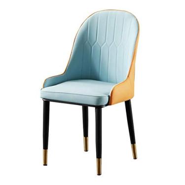 Imagem de RROUAN Cadeiras modernas de cozinha para sala de jantar, couro sintético moderno com pernas e encosto de metal, azul