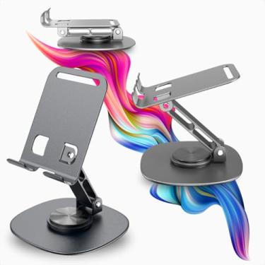Imagem de Suporte de Mesa para Celular e Tablet com Base Giratória 360° Graus em Alumínio Premium Resistente com Pedestal Ajustável Dobrável Compatível iPad, Tablet, Smartphone
