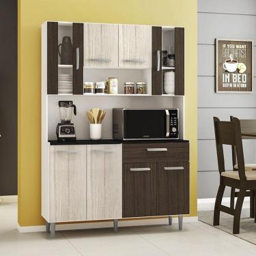 Imagem de Armario Cozinha 8 Portas 1 Gaveta Gabi Branco/Rovere/Amendoa