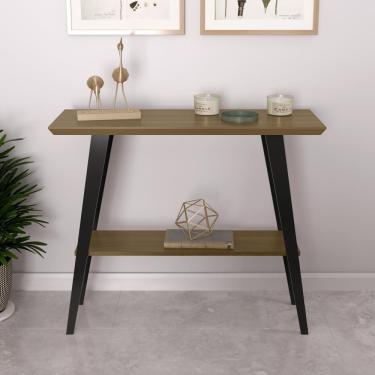 Imagem de Aparador Davi 90x30 Tampo Mdf 30mm Pé Em Madeira Freijó/pés Preto