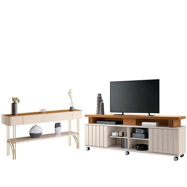 Imagem de Rack Bancada Rivera 1.8 Com Aparador Vivant Cinamomo Off White – Hb Móveis
