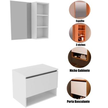Imagem de Kit Gabinete E Espelheira De Banheiro 60 Cm Valente Branco