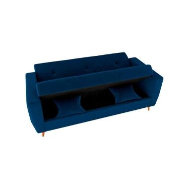 Imagem de Sofá Cama Casal Premium 3 Lugares Com Baú 2,08 Larg Pamela Matrix Veludo Azul