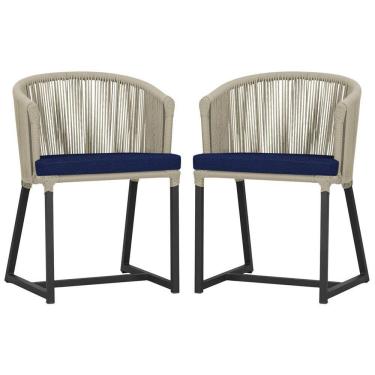 Imagem de 2 Cadeiras De Jantar Noronha Preta Corda Náutica E10 Trama Rami