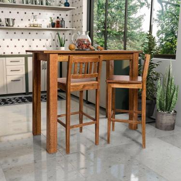 Imagem de Balcão 1,60m Para Bar Rústico Decorativo Em Madeira Maciça Com 3 Banquetas Bh - Natural - Bege