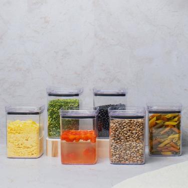 Imagem de Kit 6 Potes Hermético Transparente Quadrado 1L Para Granel Cereais Alimentos